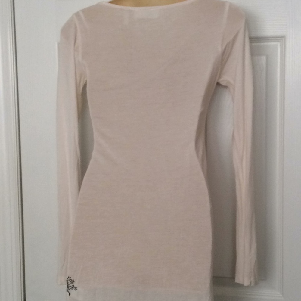 GUESS long sleeve embellished cottagecore top NWOT Sz S ivory rhinestones - Picture 6 of 6